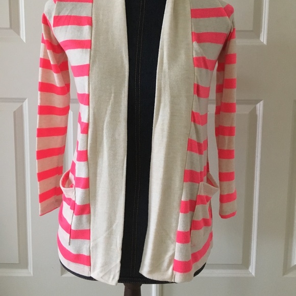 SOLD! poof girl knit sweater cardigan pink white - Picture 2 of 8